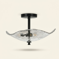 Gold Flower & Lotus Leaf Flush Mount Ceiling Light, Crystal-Style Glass Fixture