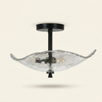 Gold Flower & Lotus Leaf Flush Mount Ceiling Light, Crystal-Style Glass Fixture