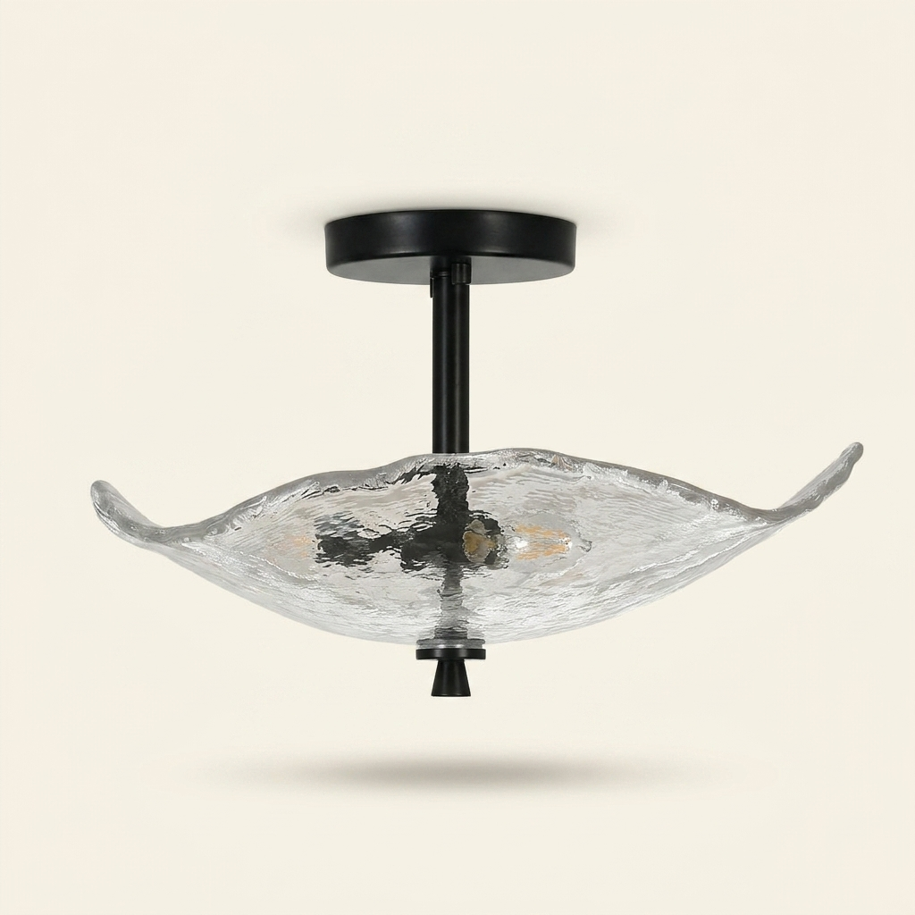 Gold Flower & Lotus Leaf Flush Mount Ceiling Light, Crystal-Style Glass Fixture