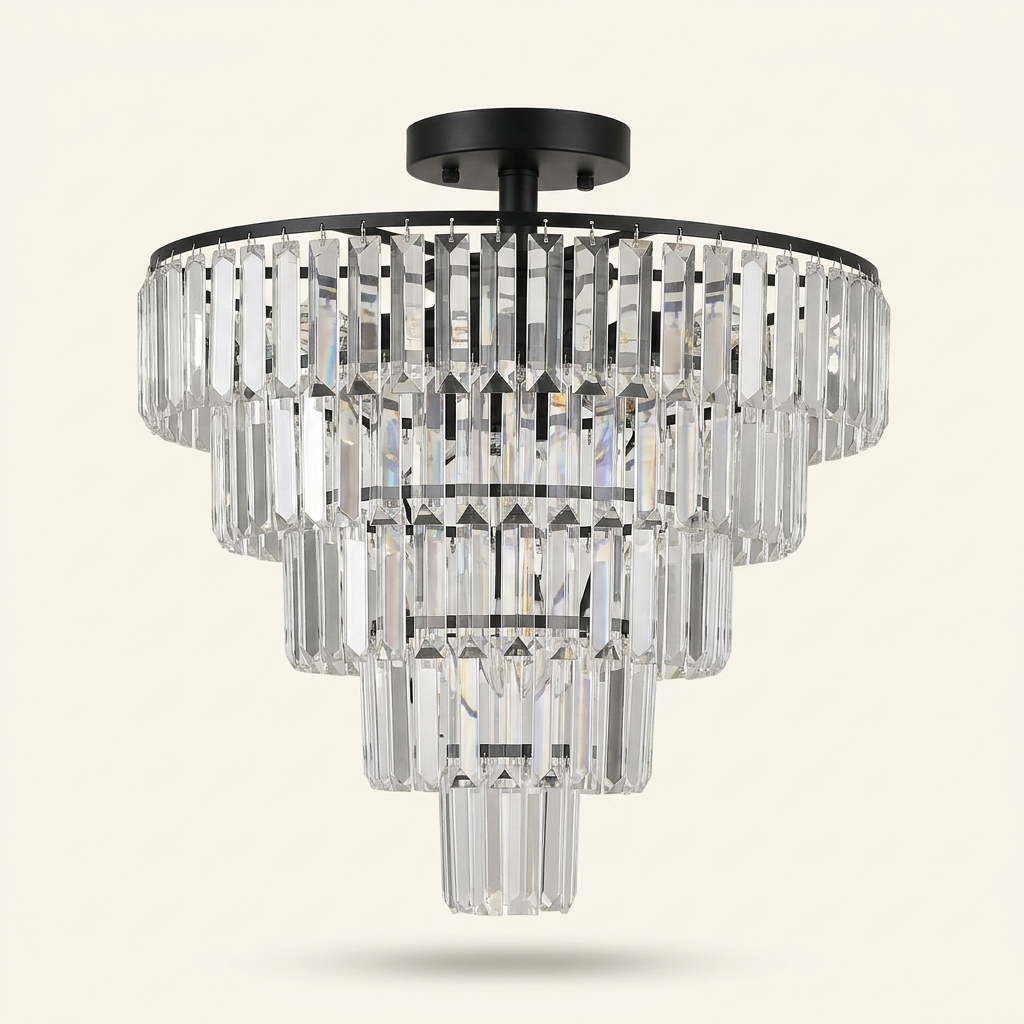 Black K9 Crystal Chandelier, Elegant Ceiling Light Fixture, 20 in.