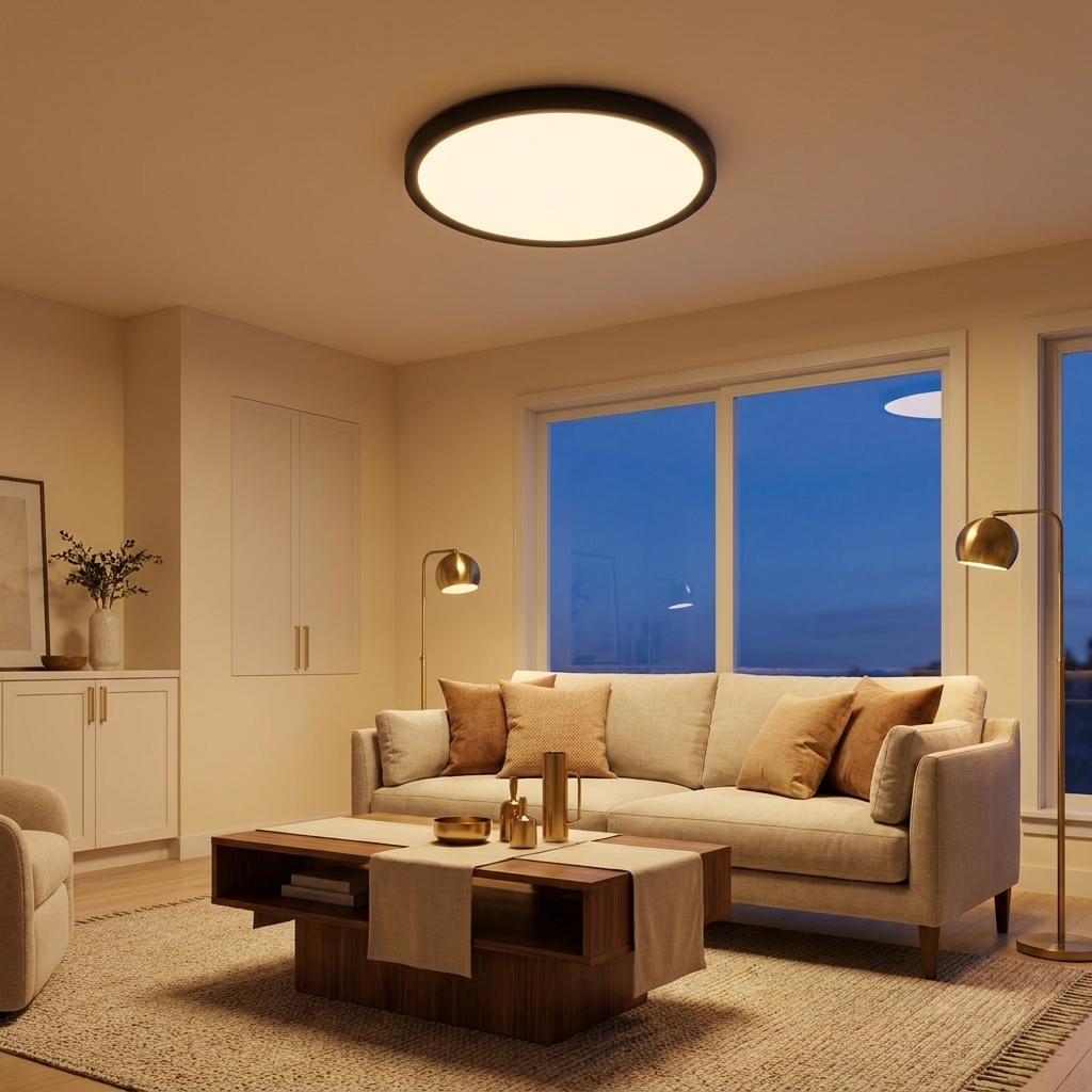 Black Adjustable Color Temperature LED Flush Mount Ceiling Light, 2880 Lumens, Set of 6 styled in a room