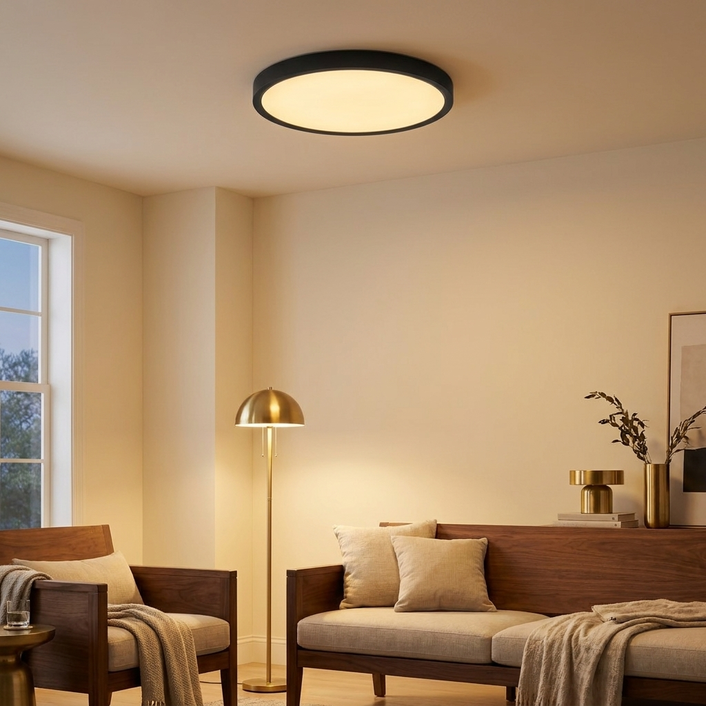 Dimmable LED Flush Mount Ceiling Light, Ultra-Thin 12 in. Design, Set of 6 styled in a room