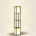 Modern Shelf Floor Lamp, Dual Ambient Light, Built-In Storage, Black Finish