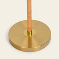 Brass 2-Light Floor Lamp, Natural Rattan Details, Double Pull Chain, Gold Finish