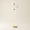 Modern Brushed Gold Floor Lamp, Opal Glass Shade, Round Metal Base