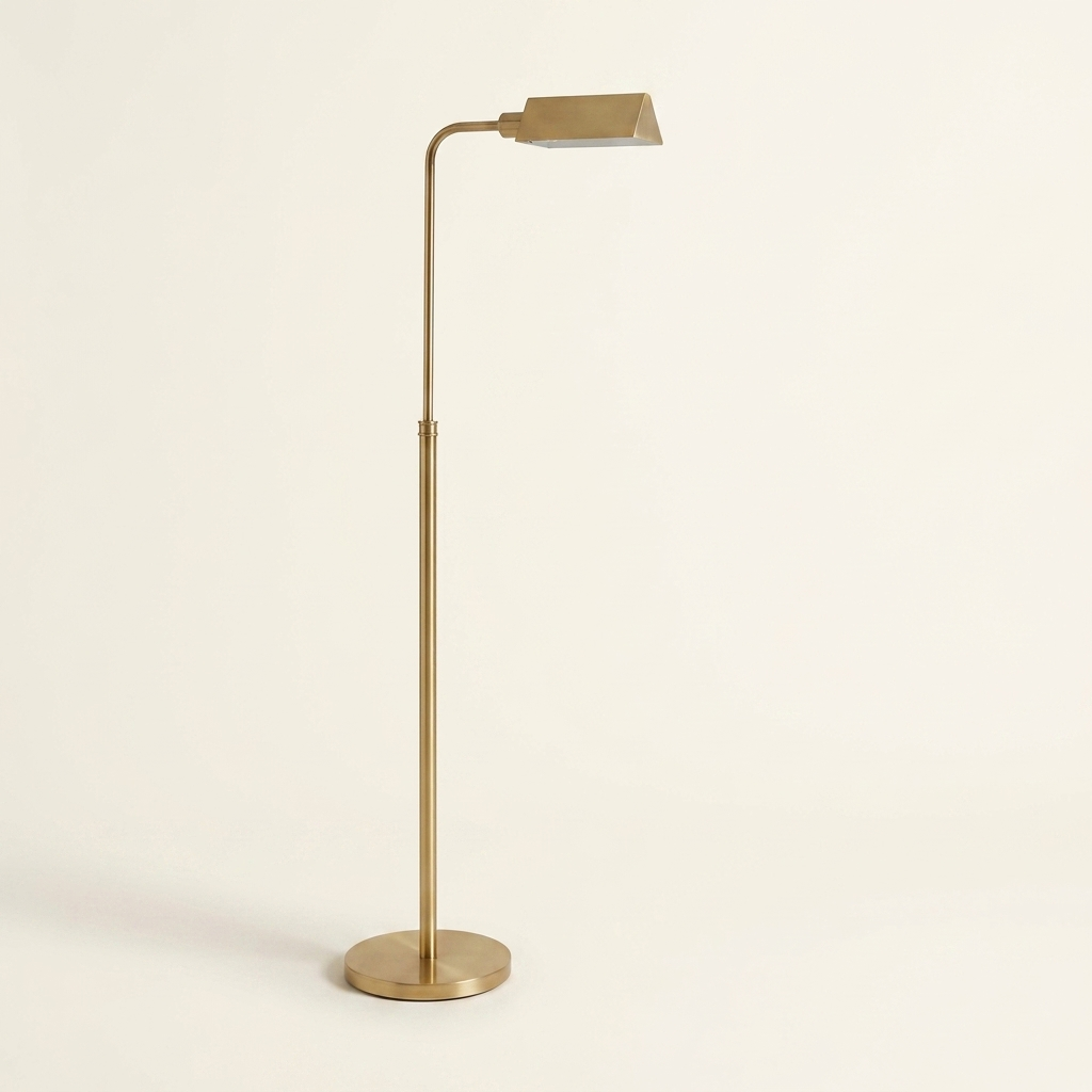 Minimalist Slim Floor Lamp, Contemporary Silhouette, Neutral Fabric Shade, Gold Finish