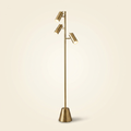 Brass Gold LED Floor Lamp, Rotary Switch, Triple Spotlights, Cone Base