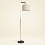 Curved Arc Floor Lamp, Cylinder Shade, Black Finish