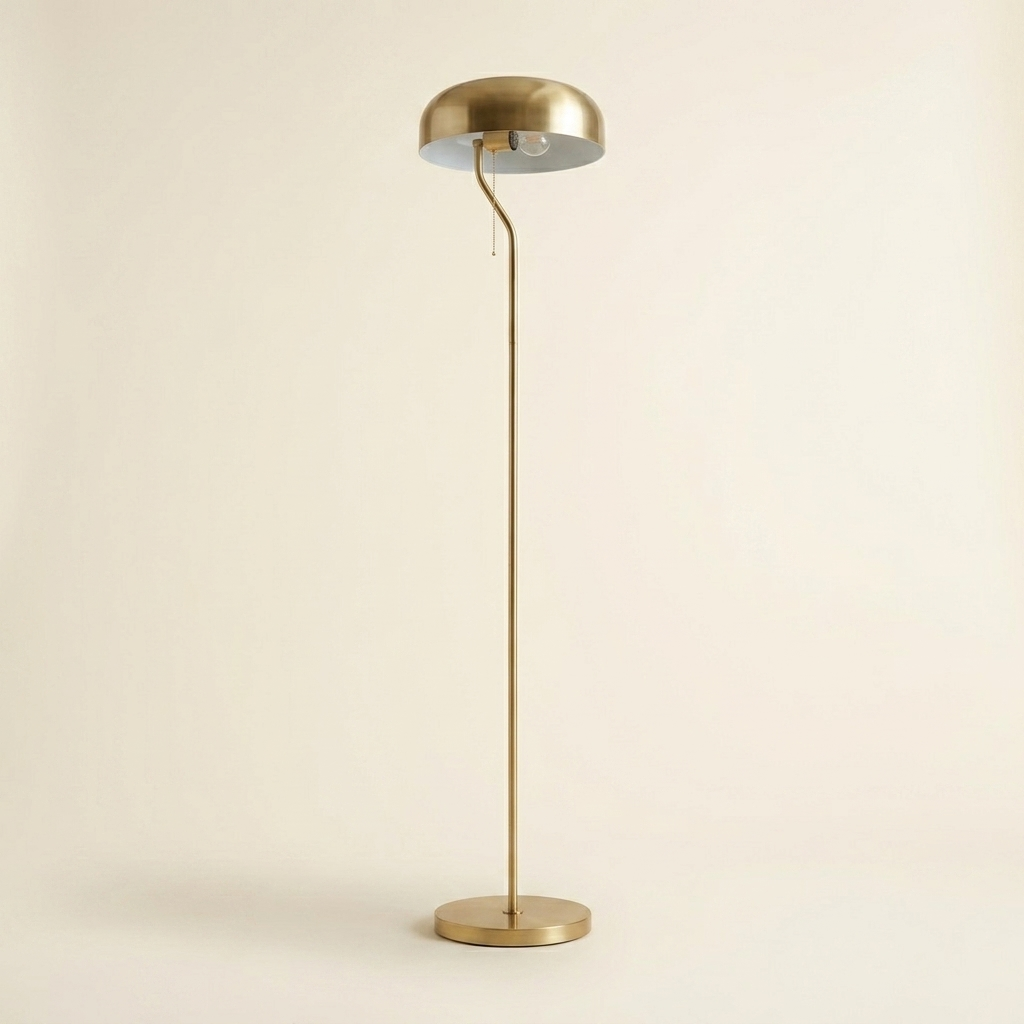 Tall Corner Floor Lamp, Gold Outer & White Inner Shade, Living Room Lighting