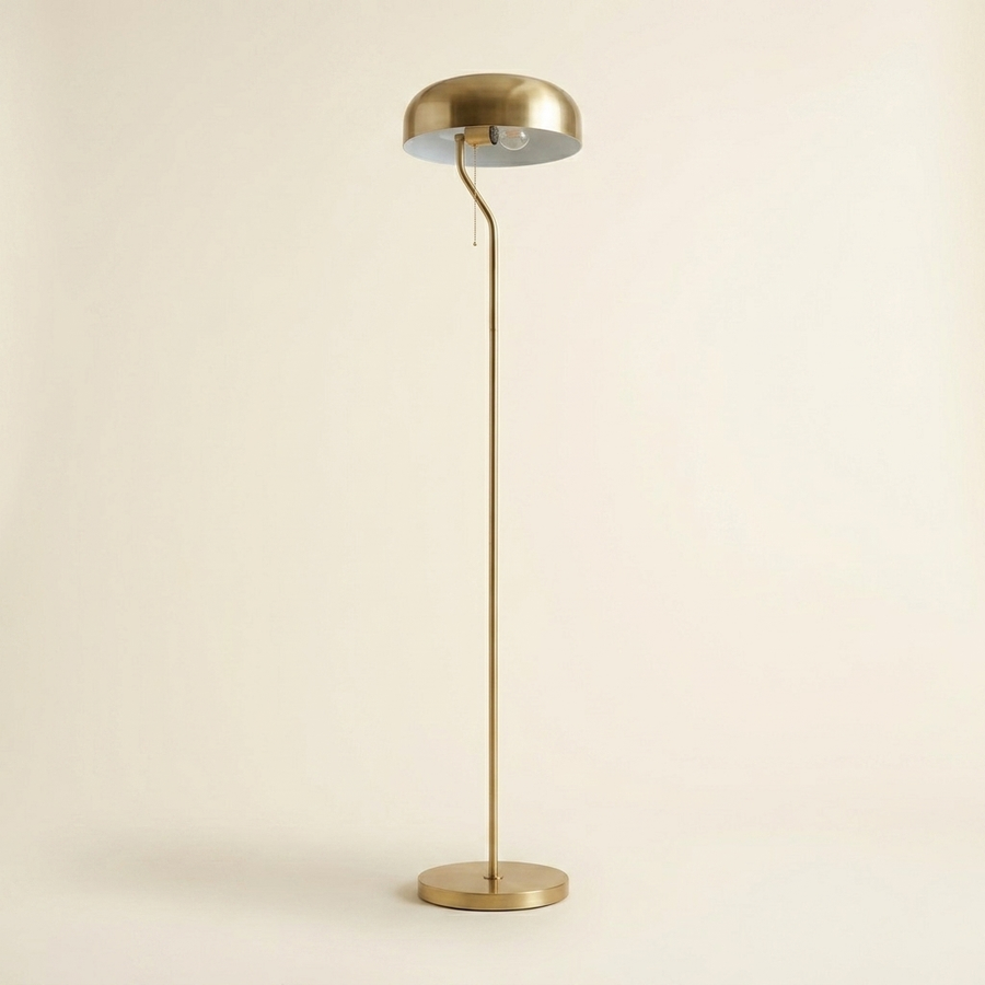 Tall Corner Floor Lamp, Gold Outer & White Inner Shade, Living Room Lighting