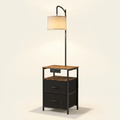 Industrial Metal Floor Lamp with End Table, Built-In Charging, Storage Shelf, Black Finish