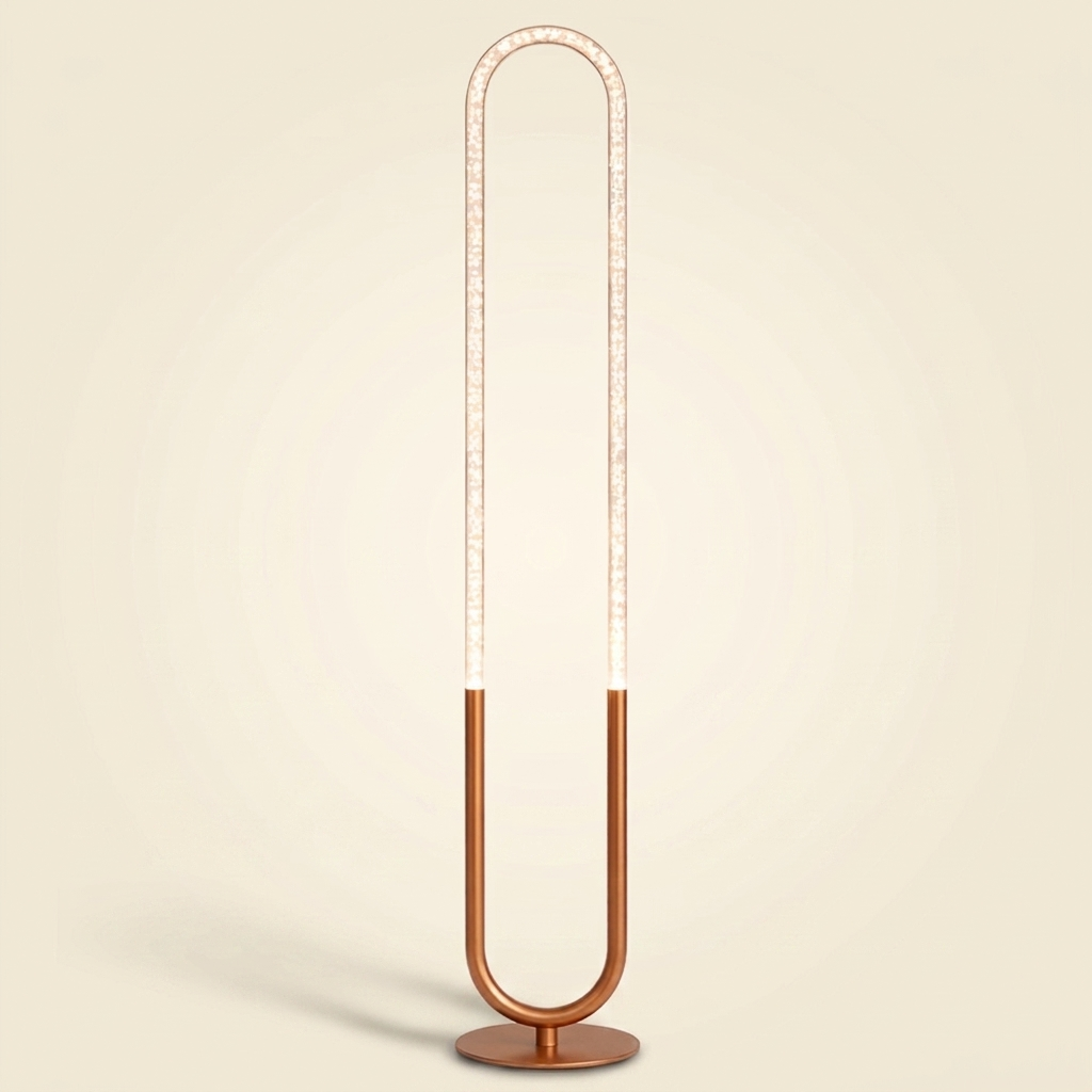 Contemporary LED Floor Lamp, Living Room Centerpiece, Bronze & Clear Finish