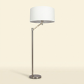 Brushed Nickel Floor Lamp, Rotary Switch, White Linen Shade, Metal Base