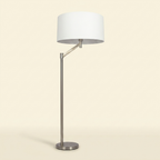 Brushed Nickel Floor Lamp, Rotary Switch, White Linen Shade, Metal Base