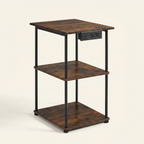 Farmhouse Industrial Floor Lamp with End Table, Storage Shelf & Charging Port, Black Finish