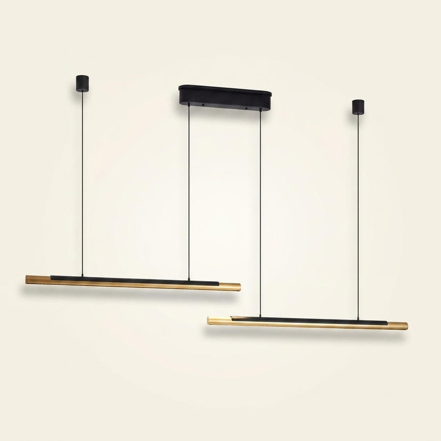 Modern LED Pendant Light, Adjustable Hanging, Black & Gold Finish, 75 in.