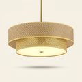 Boho Woven Rattan and Linen Drum Shade Semi-Flush Ceiling Light, 17.7 in.