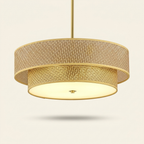 Boho Woven Rattan and Linen Drum Shade Semi-Flush Ceiling Light, 17.7 in.