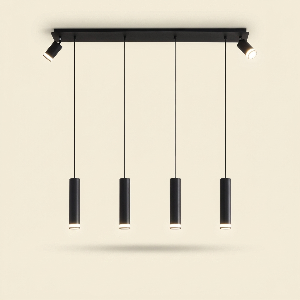 Modern Cylinder Kitchen Island Pendant Light, 6-Light, Matte Black, 39 in.