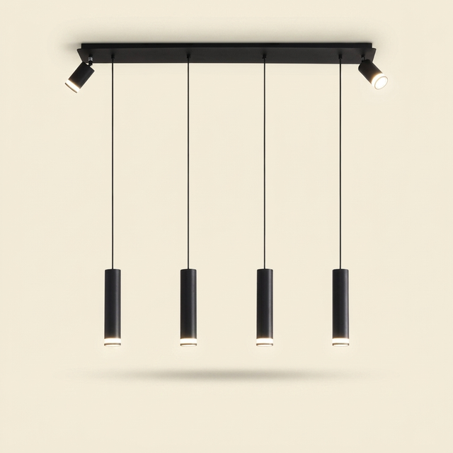 Modern Cylinder Kitchen Island Pendant Light, 6-Light, Matte Black, 39 in.
