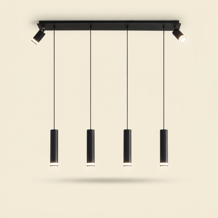 Modern Cylinder Kitchen Island Pendant Light, 6-Light, Matte Black, 39 in.
