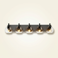 5-Light Bathroom Vanity Light, Clear Glass Globe Shades over Mirror, Matte Black, for Bathroom