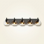 5-Light Bathroom Vanity Light, Clear Glass Globe Shades over Mirror, Matte Black, for Bathroom