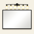 Modern 6-Light Vanity Bathroom Light, White Frosted Glass and Black Iron Frame, 39 in., for Bathroom