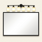 Modern 6-Light Vanity Bathroom Light, White Frosted Glass and Black Iron Frame, 39 in., for Bathroom