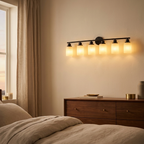 Modern 6-Light Vanity Bathroom Light, White Frosted Glass and Black Iron Frame, 39 in., for Bathroom styled in a room