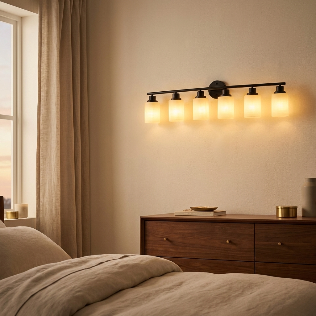 Modern 6-Light Vanity Bathroom Light, White Frosted Glass and Black Iron Frame, 39 in., for Bathroom styled in a room