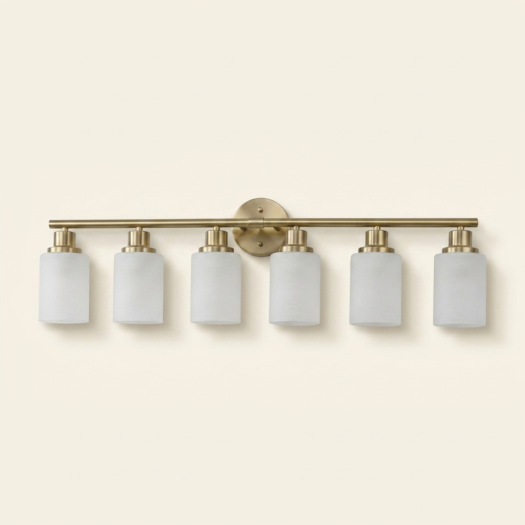 Modern 6-Light Vanity Light Bar, Frosted Glass Shades, Gold, 39 in. for Bathroom