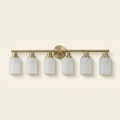 Modern 6-Light Vanity Light Bar, Frosted Glass Shades, Gold, 39 in. for Bathroom