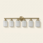 Modern 6-Light Vanity Light Bar, Frosted Glass Shades, Gold, 39 in. for Bathroom