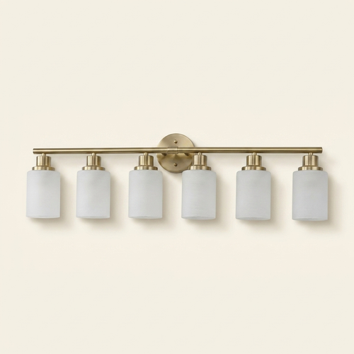 Modern 6-Light Vanity Light Bar, Frosted Glass Shades, Gold, 39 in. for Bathroom