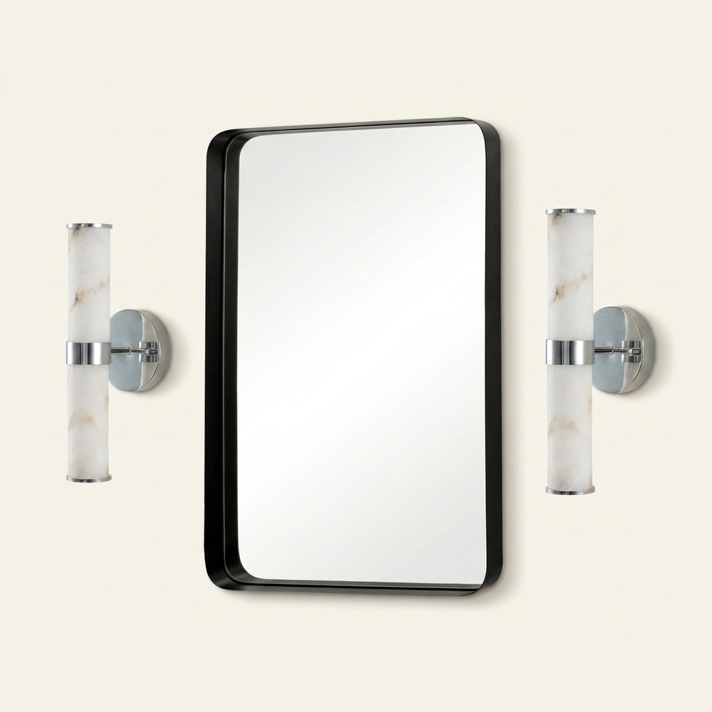 Modern Faux Marble Wall Sconce, Chrome Accents, Vertical Fixture, Set of 2 for Bathroom