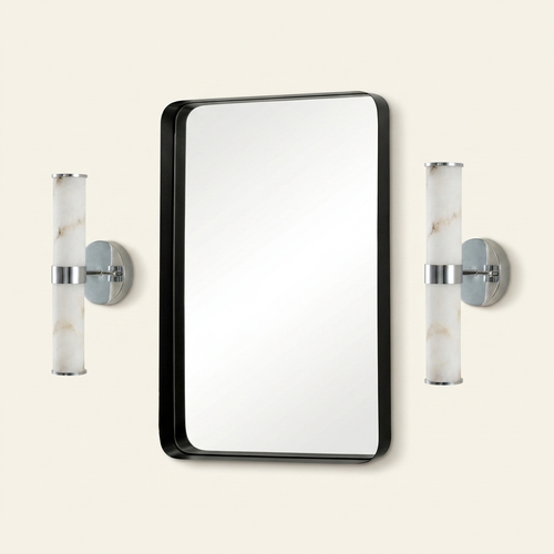 Modern Faux Marble Wall Sconce, Chrome Accents, Vertical Fixture, Set of 2 for Bathroom