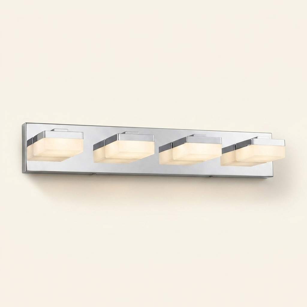 Modern LED Chrome Vanity Light Bar, Geometric Lamp Heads for Powder Room Mirror