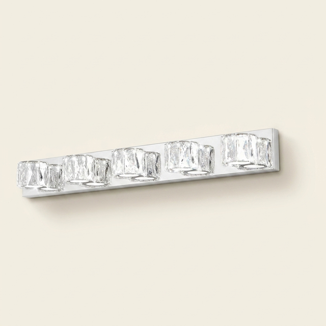 Modern Crystal 5-Light LED Vanity Light Bar, Chrome Finish, 35 in. for Bathroom