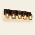 Industrial 5-Light Wall Sconce, Black Wire Cage with Wood Accents, 31 in. for Hallway