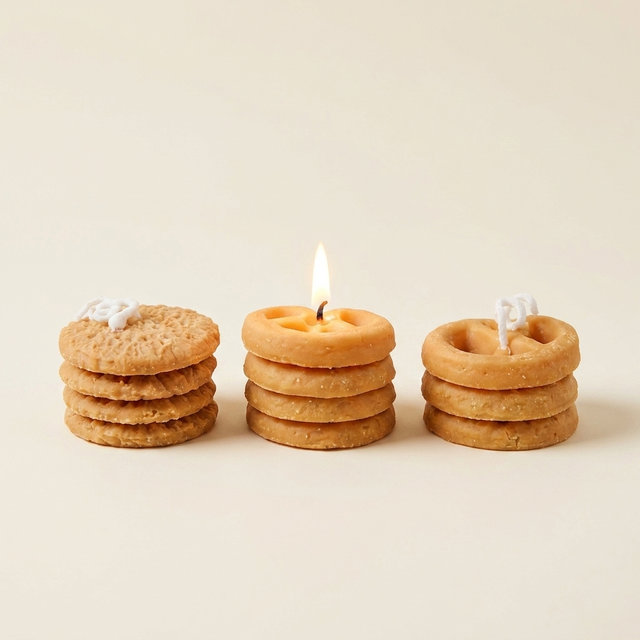 Cookie-Shaped Soy Wax Scented Candles, Coffee and Milk Aroma, Set of 4 for Home Decor