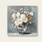 Chrysanthemum Vase Canvas Wall Art, Farmhouse Country Decor, White, for Bathroom