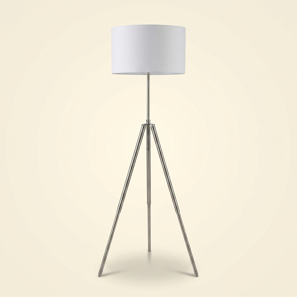 Mid-Century Adjustable Tripod Floor Lamp, Chrome Metal Finish, 47-64 in.