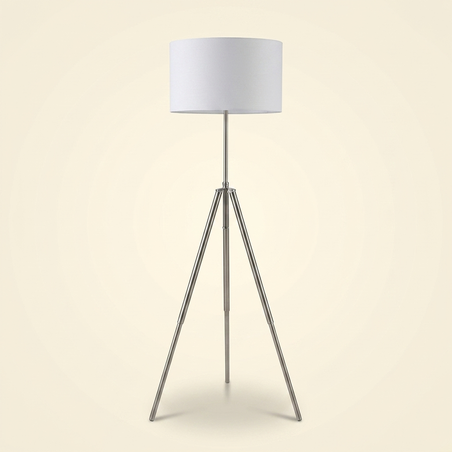 Mid-Century Adjustable Tripod Floor Lamp, Chrome Metal Finish, 47-64 in.