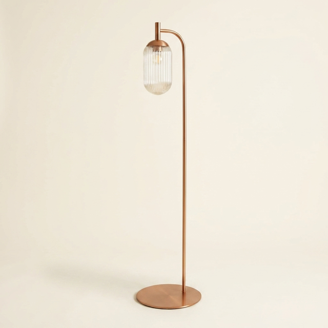 Classic Modern Floor Lamp, Upward Lighting Design, Bronze & Clear Finish