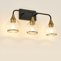 Modern 3-Light Vanity Wall Sconce, Clear Glass Shades, Black and Gold, 23 in., for Bathroom