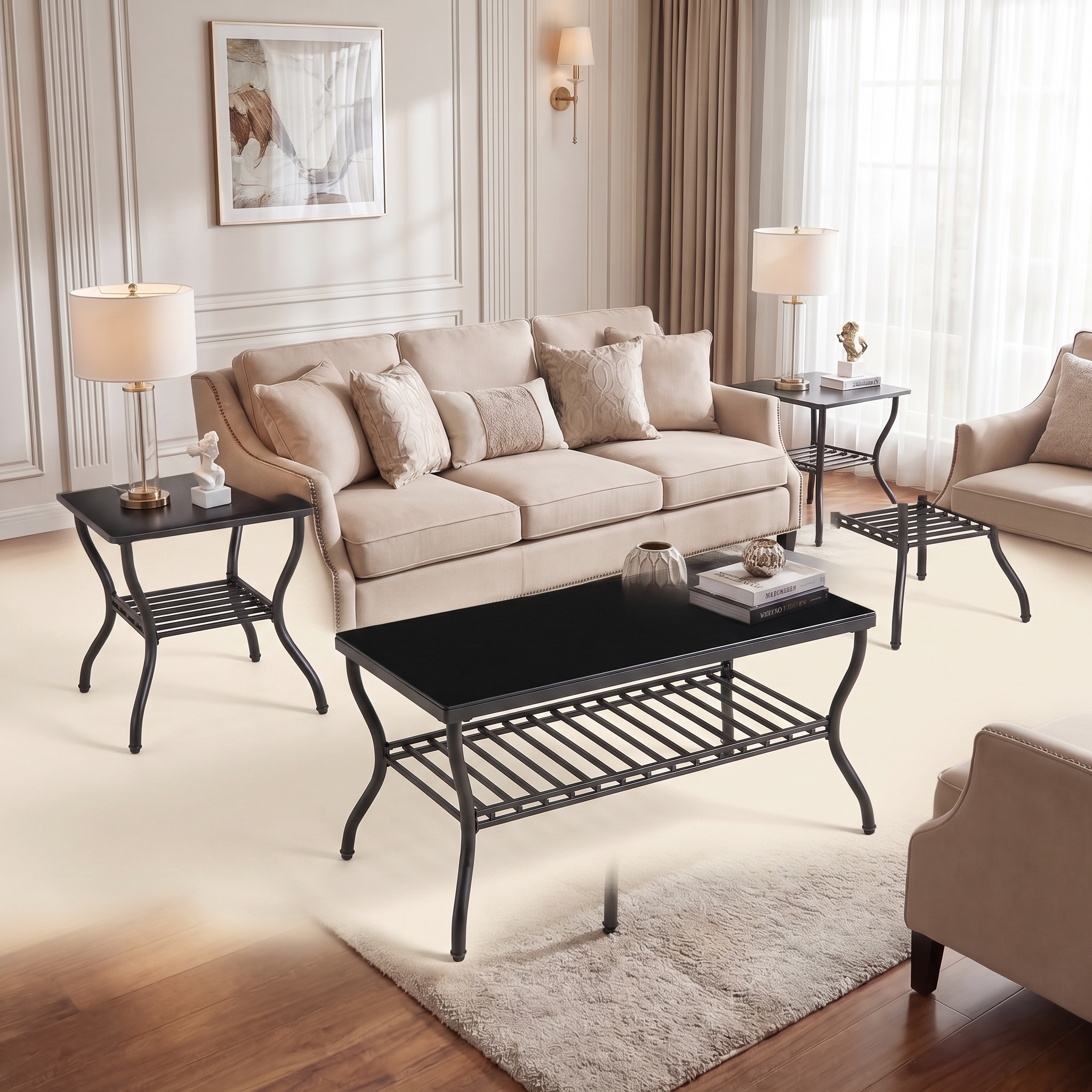 retro coffee table set 2 layer structure