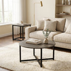 3-Piece Coffee and End Table Set, Round and Square styled in a warm modern interior