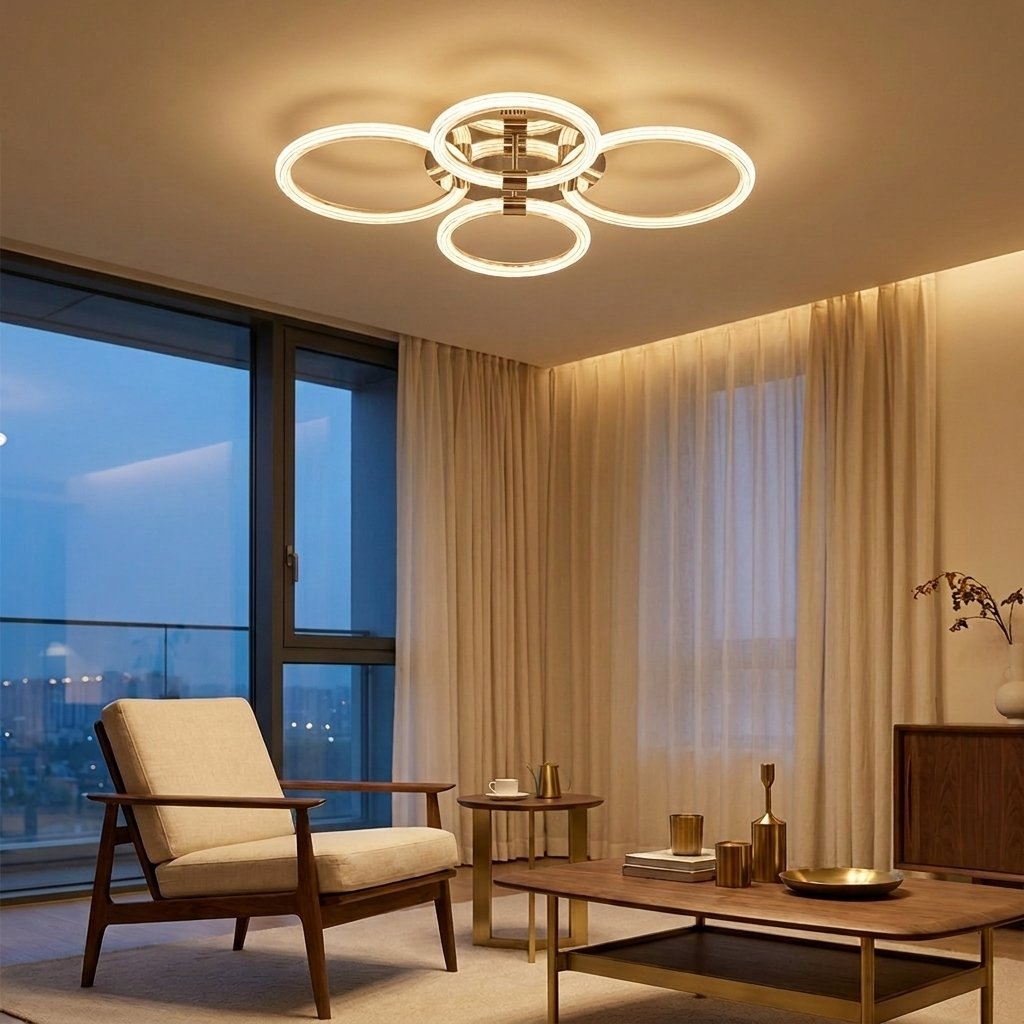 Modern LED Ceiling Light, 4-Head Acrylic Flush Mount styled in a warm modern interior