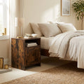 Mid-Century Nightstand Set of 2, Storage Drawer and Open Shelf styled in a warm modern interior